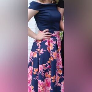 navy floral 2-piece formal set